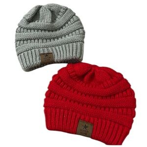 Super Star Baby Beanies 100% Acrylic Red and Grey (Set of 2)